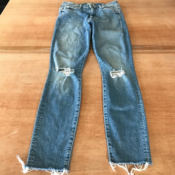 Mother High Waisted Looker Ankle Fray Jeans Women 26 Blue Mid Rise Distressed - Picture 1 of 14